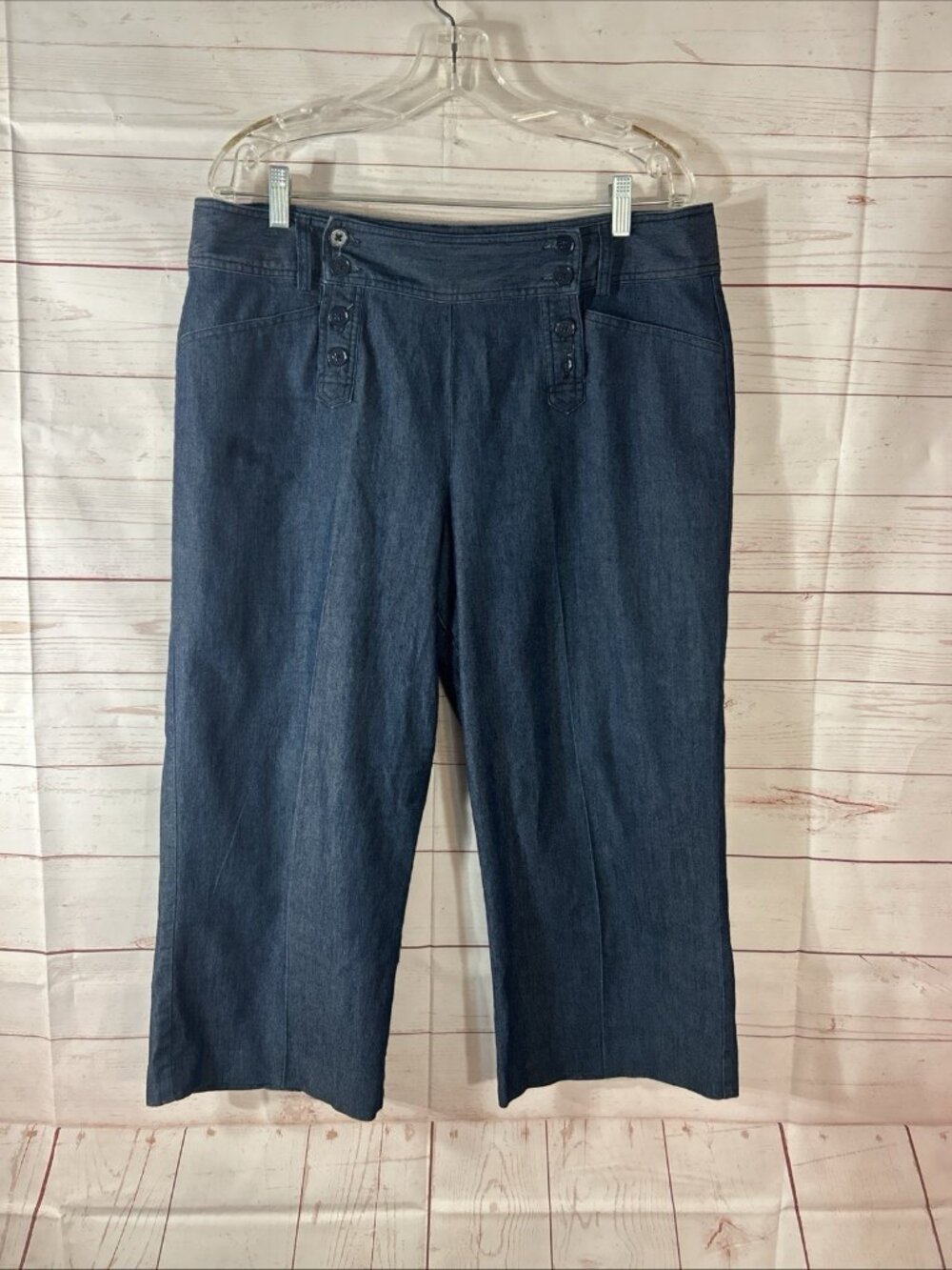 Dress barn Women’s Blue Cropped Dress Pants Size 14 Double Button Flat Front